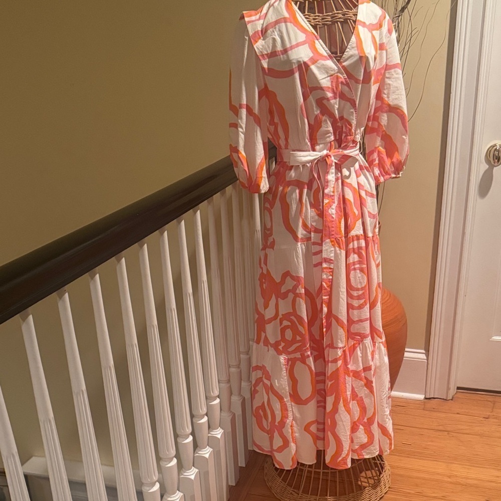 Finley white maxi dress with pink and orange